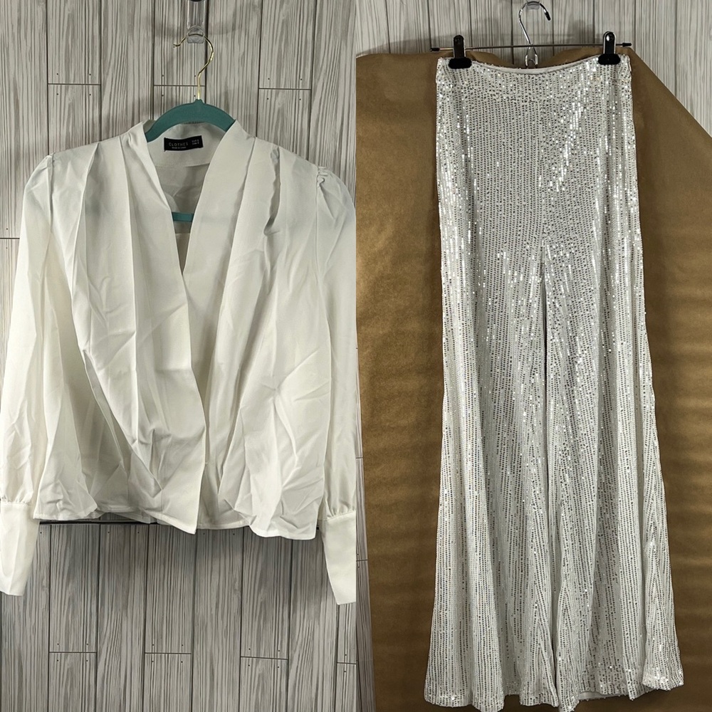 Clothes White Top with Sequined Slacks